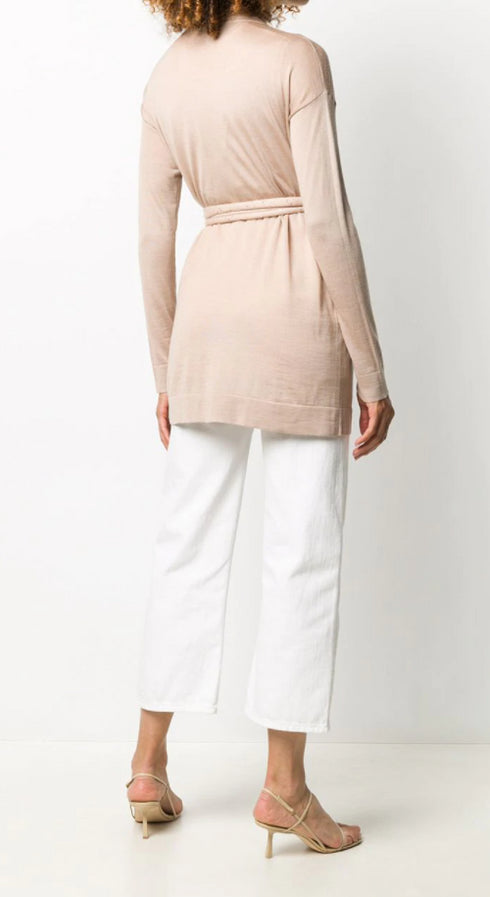 Silk waist-tied cardigan